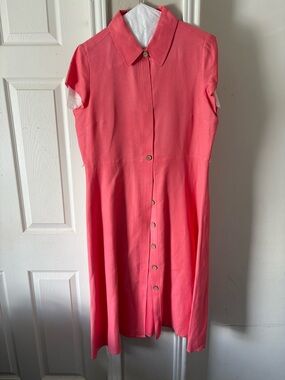 Vintage Positive Attitude Coral Pink Button-Down Midi Dress